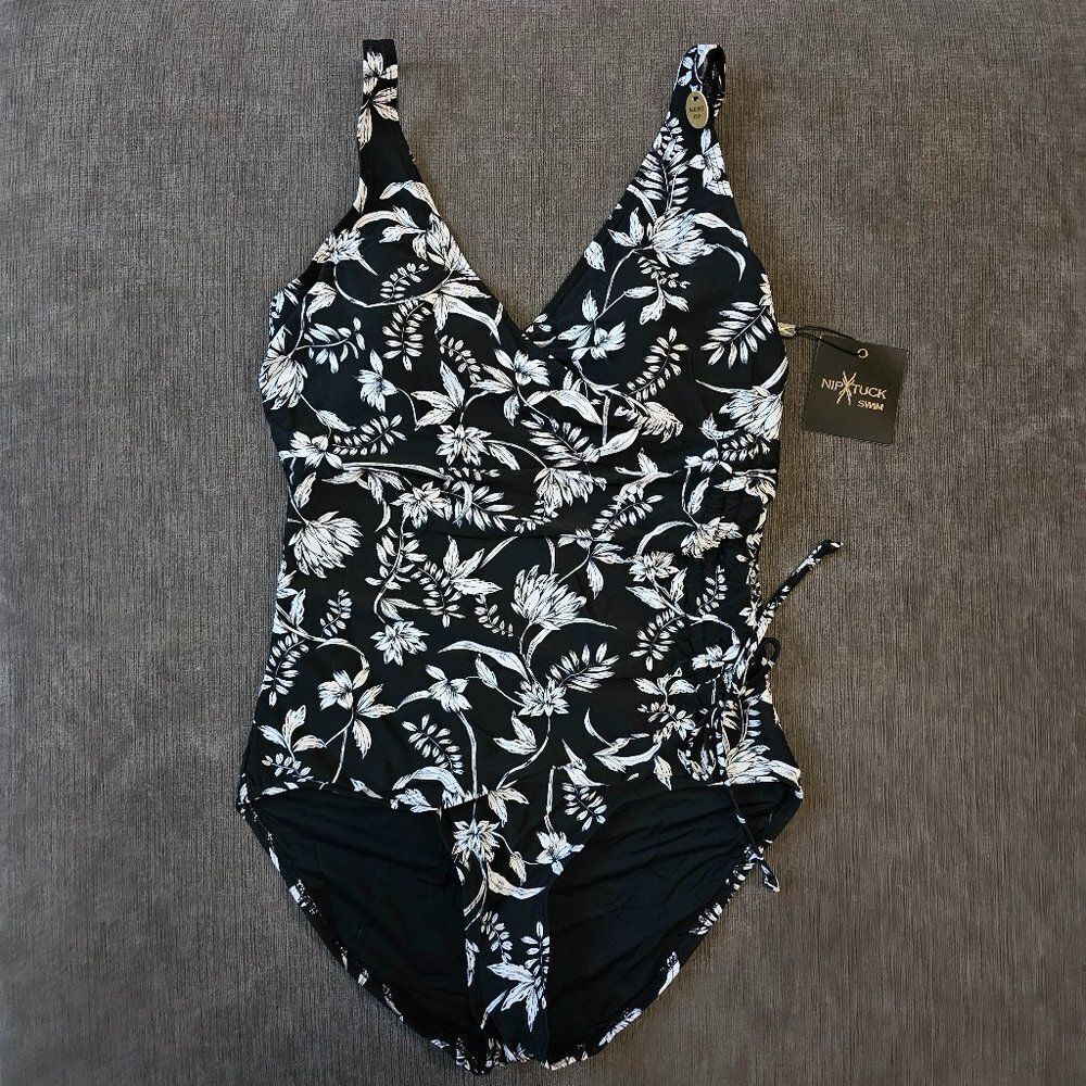 NWT!  NipTuck Black & White Floral One-Piece Swimsuit